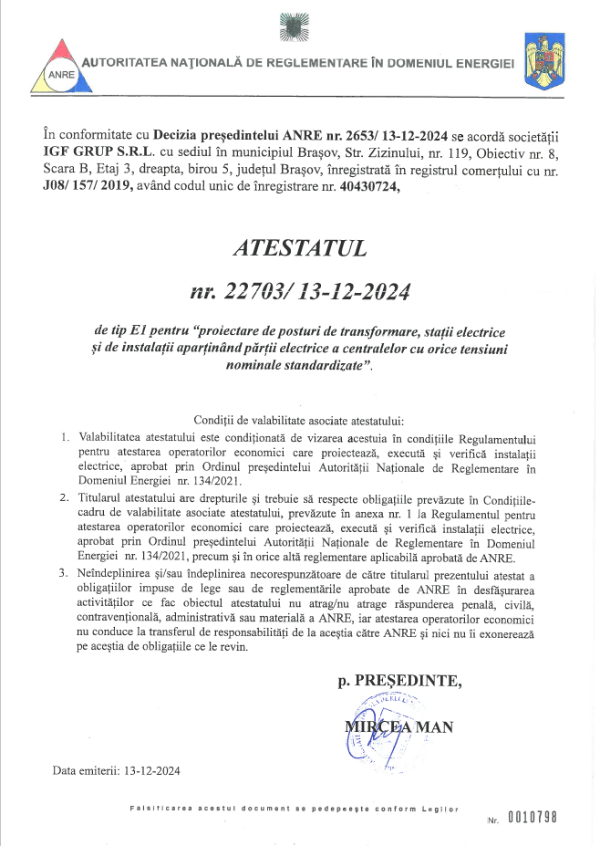 IGF GRUP ATESTAT ANRE E1