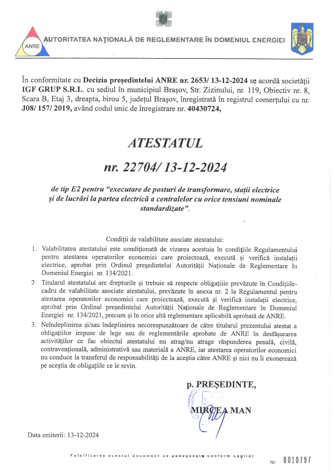IGF GRUP ATESTAT ANRE E2