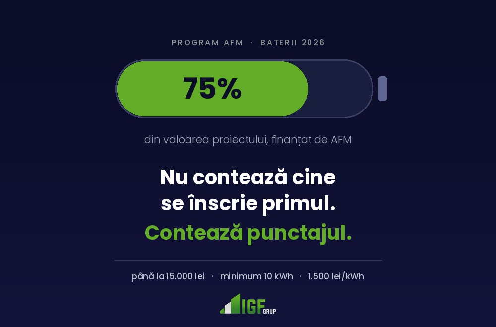 Program AFM baterii 2026 — finanțare de până la 15.000 lei pentru sisteme de stocare